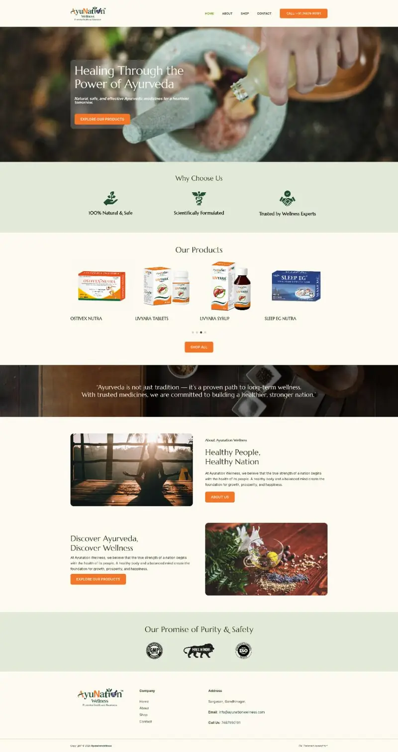 Full-page screenshot of the AyuNation Wellness WordPress website