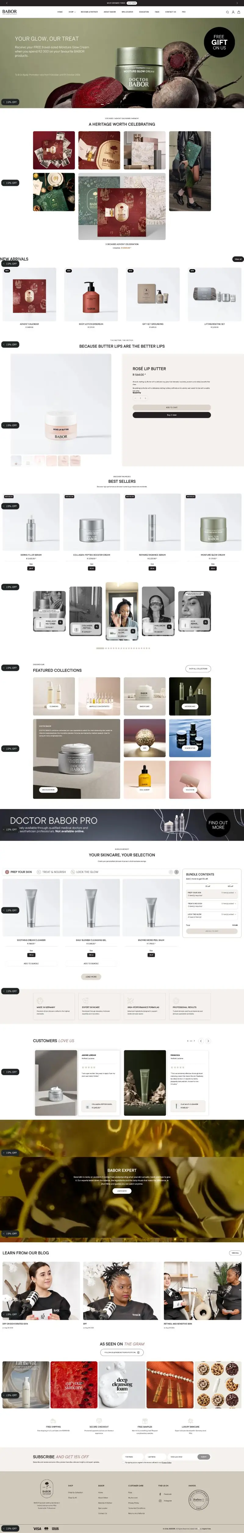 Full-page screenshot of the Babor South Africa Shopify website