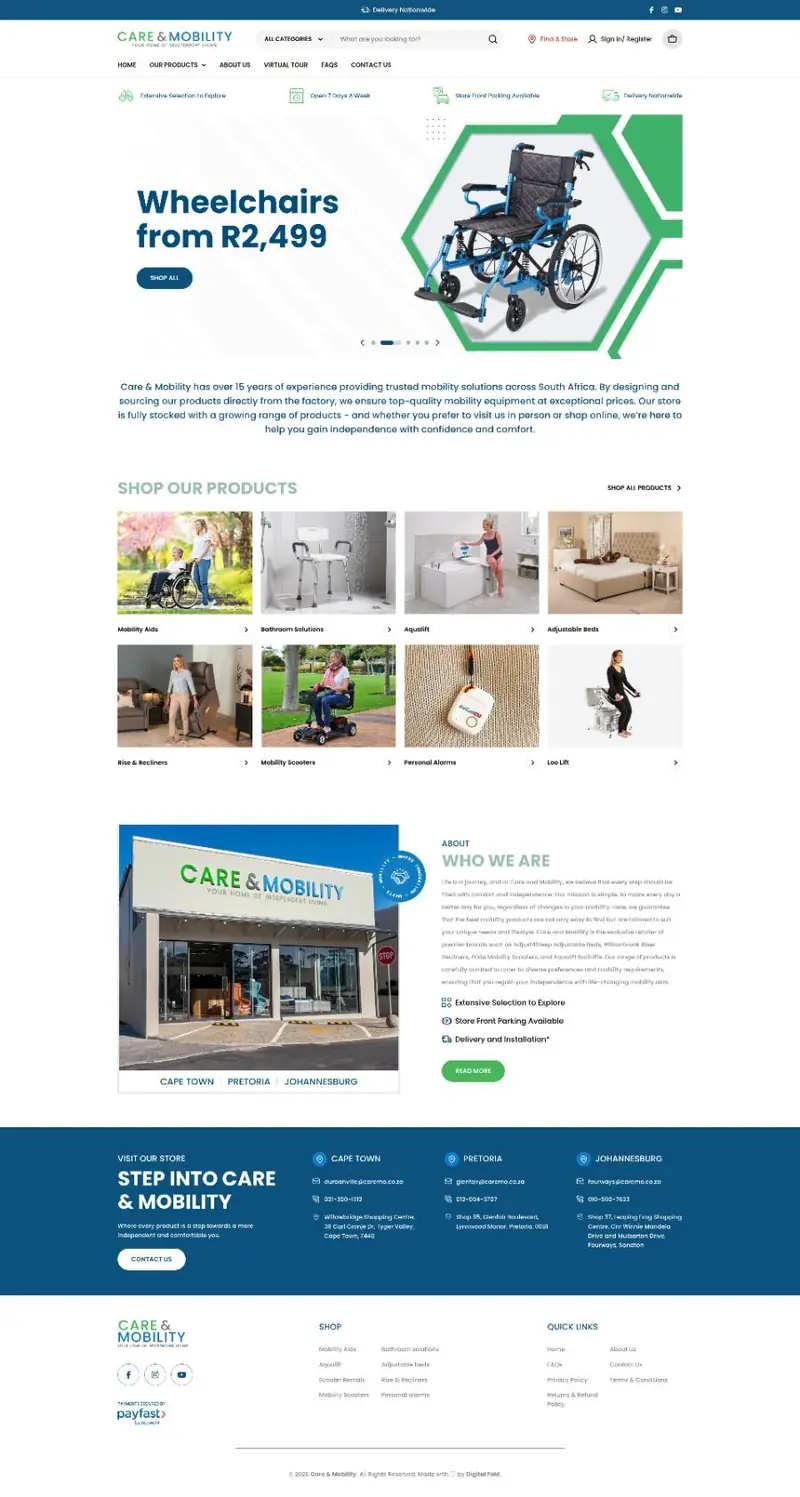 Full-page screenshot of the Caremo Shopify website