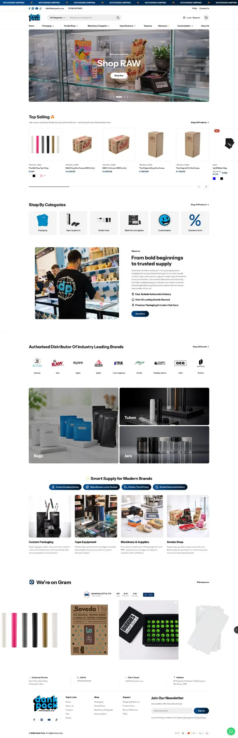 Full-page screenshot of the Dank Pack Shopify website
