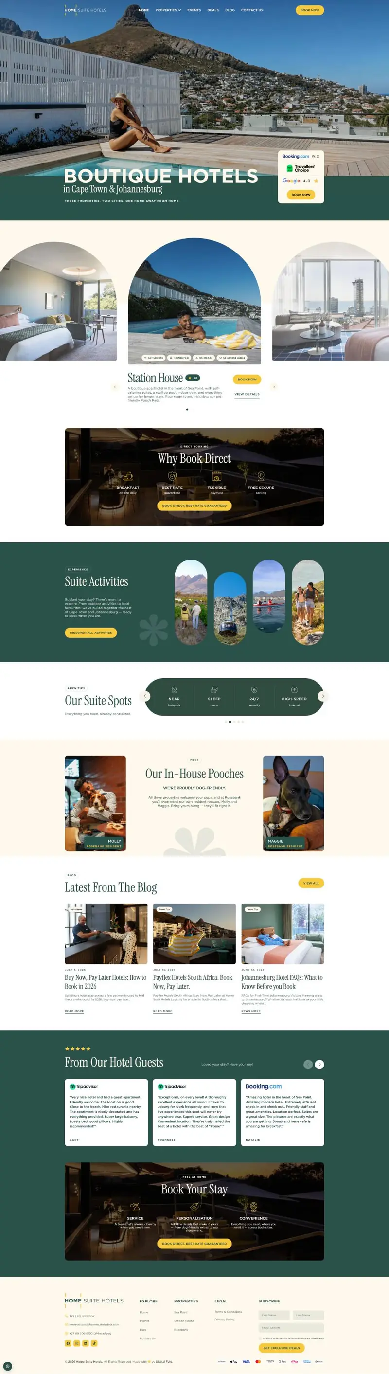 Full-page screenshot of the Home Suite Hotels WordPress website