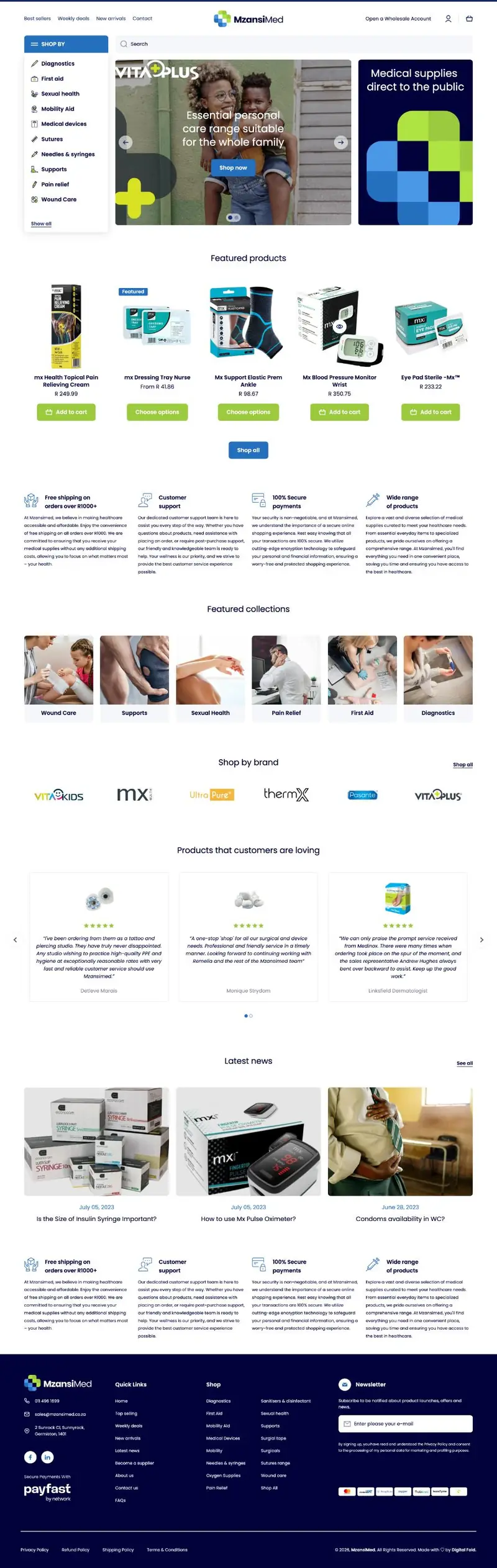 Full-page screenshot of the Mzansi Med Shopify website
