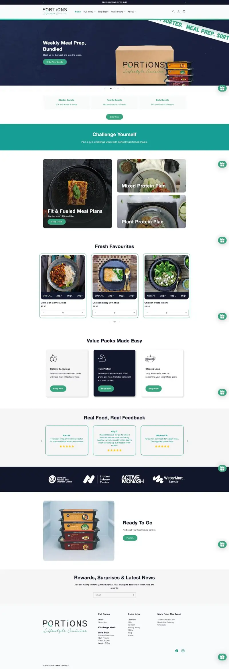 Full-page screenshot of the Portions Shopify website