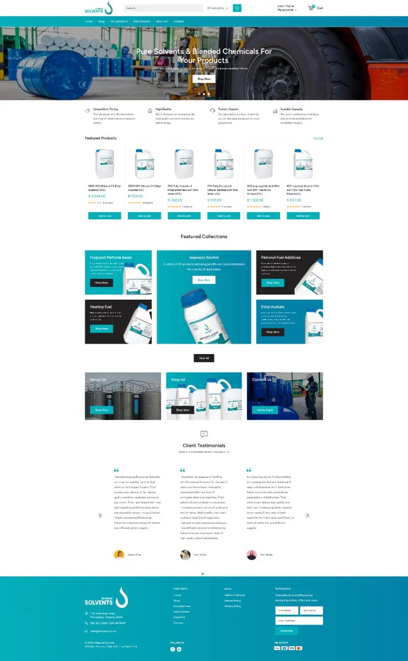 Full-page screenshot of the Solvents Shopify website
