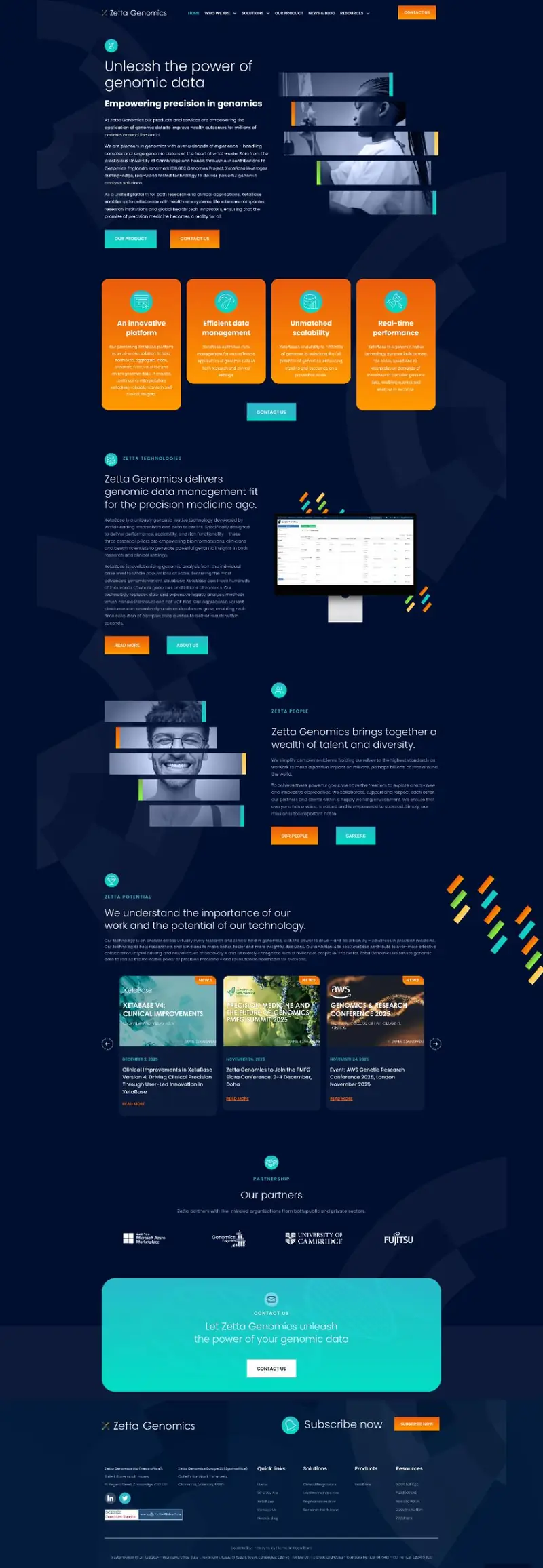 Full-page screenshot of the Zetta Genomics WordPress website